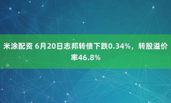 米涂配资 6月20日志邦转债下跌0.34%，转股溢价率46.8%
